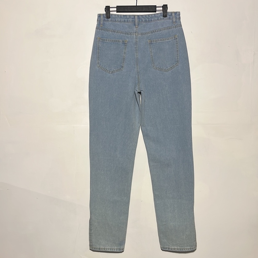 NEW Boohoo Light Blue High Waist Split Hem Denim Jeans Size 8 - Picture 10 of 12